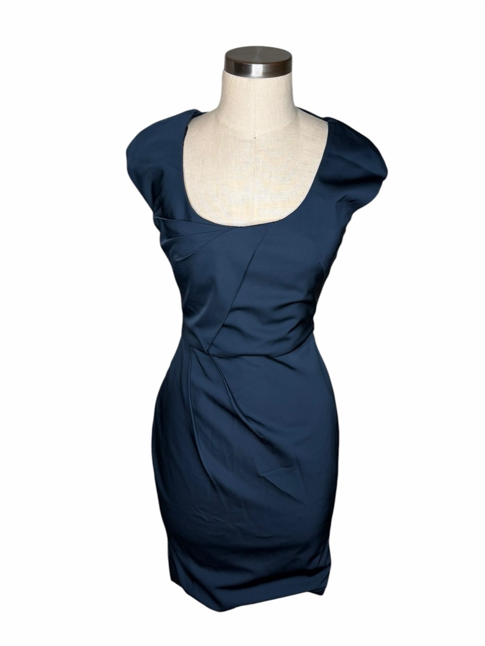 LELA ROSE Navy Blue‎ Cap-Sleeve Sheath Dress Midi Women's Size 4 Career Classic